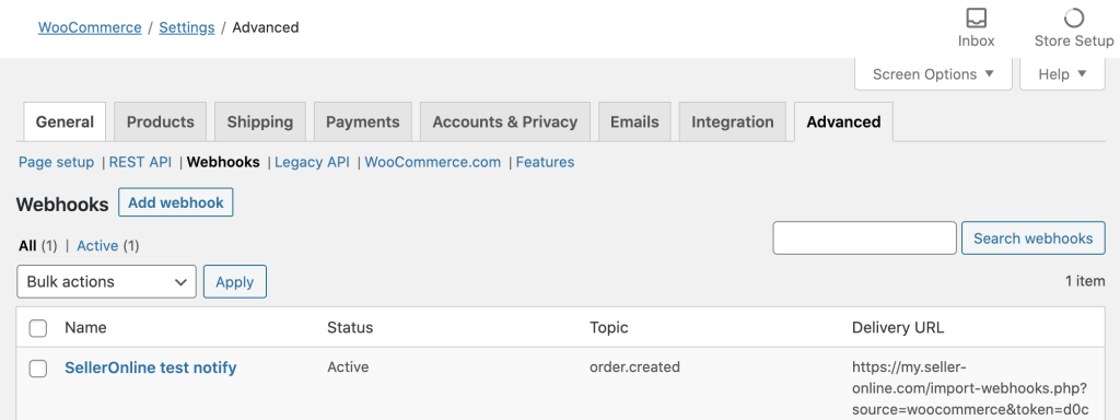 WooCommerce webhooks setup